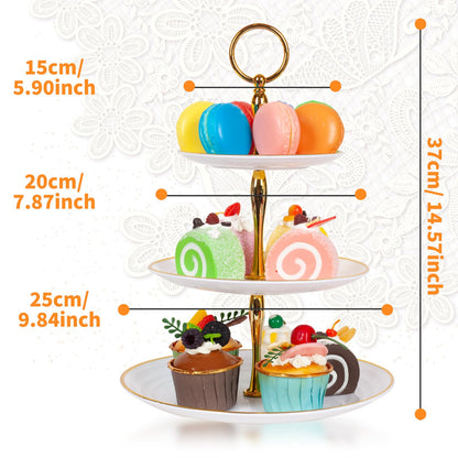 Barelove 2 Pack Cupcake Stand Holder 3 Tier, Plastic Dessert Cup Cake Stand Towel with Tiered Serving Tray Cupcakes/ Donuts/ Fruits Display, for Tea Party Birthday Weeding