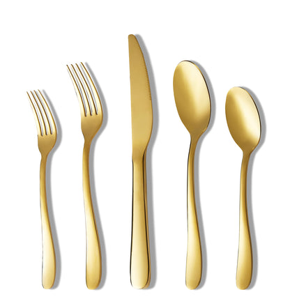 Xingjiake 40 Piece Gold Silverware Set, Kitchen Utensils Set, Silverware Cutlery Flatware Set For 8, Stainless Steel Forks And Spoons Cooking Flatware Serving Set, Dishwasher Safe