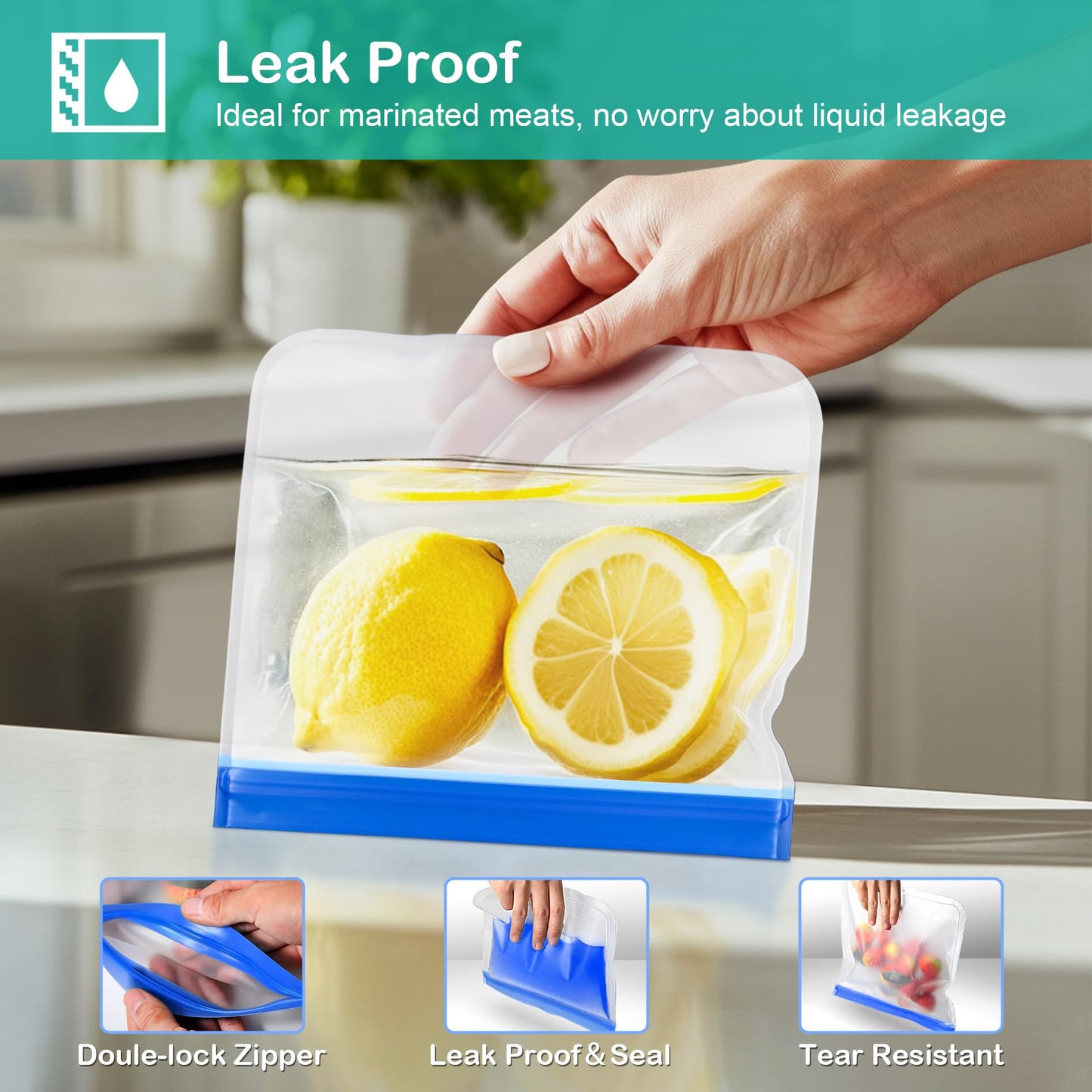 Reusable Silicone Food Storage Bags - 15 Packs