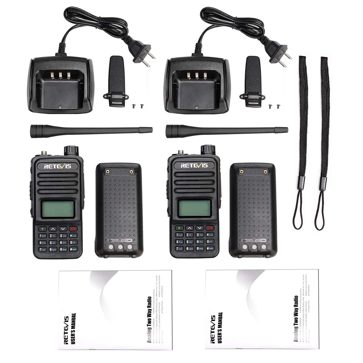 Retevis RT85 Walkie Talkies Long Range for Adults, Two Way Radios Long Range Rechargeable, High Power, Dual Band, 200 Channels, 1400 mAh Battery, Ham Radio for Camping Trekking Family (2 Pack)