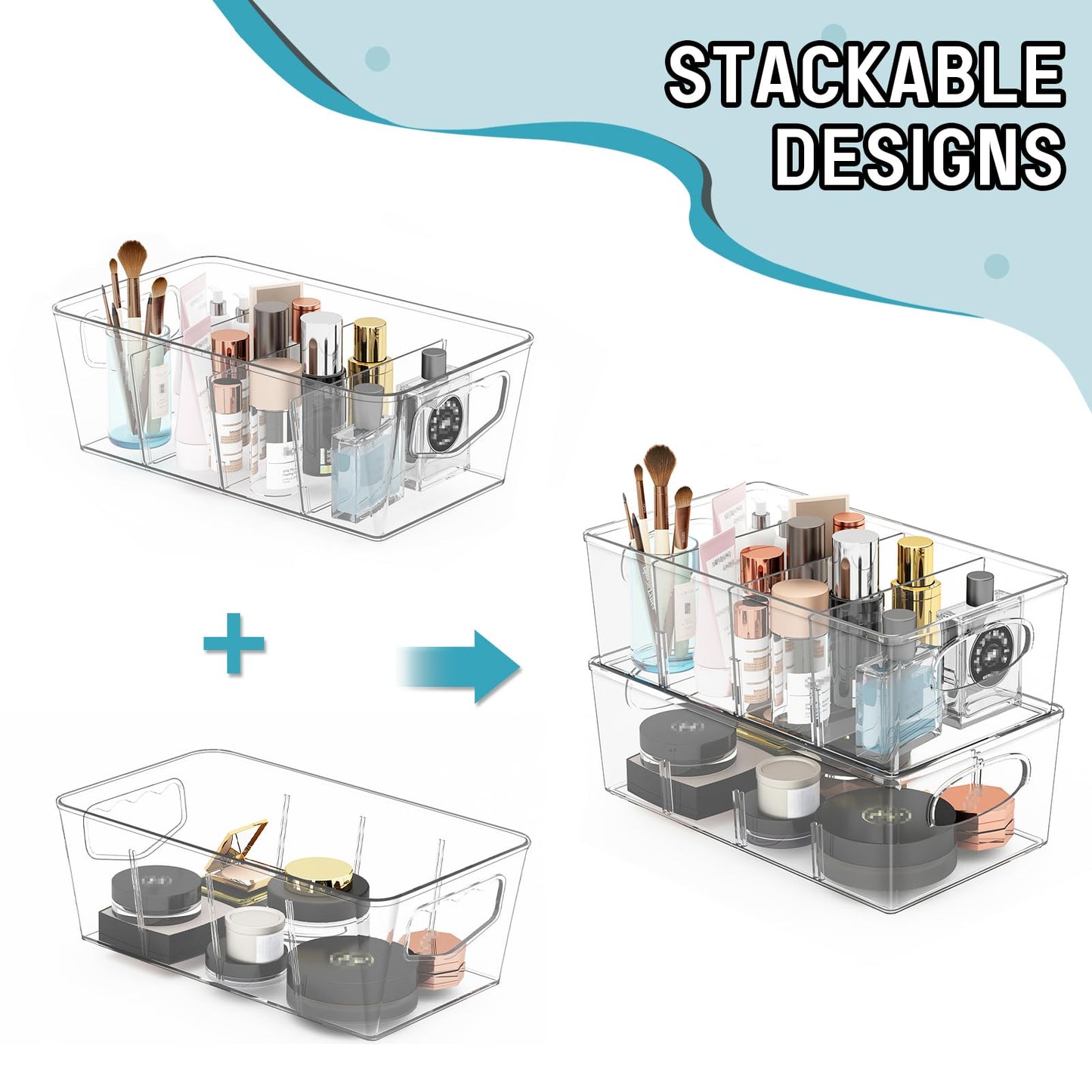 SPACEKEEPER Clear Storage Bins with Removable Dividers