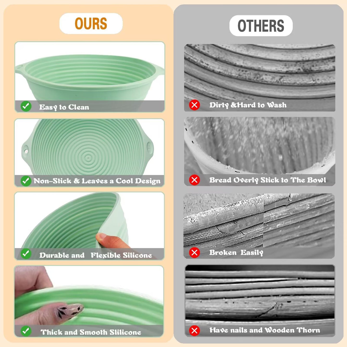 Upgraded Silicone Sourdough Bread Proofing Baskets - Including steel rings, Sourdough Starter Kit, 9 Inch Round Foldable Sourdough Baking Basket (Green)
