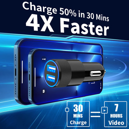 4.8A Dual USB Car Charger with Lightning Cable