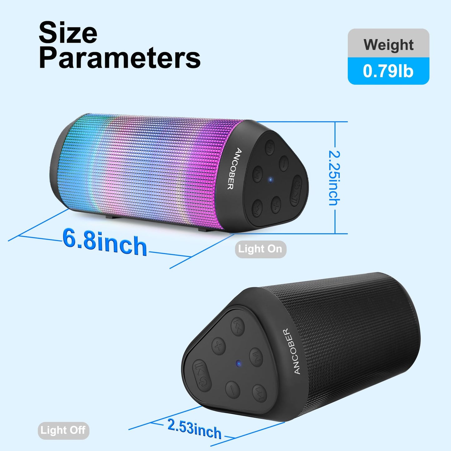 Portable Bluetooth Speaker with Lights & Waterproof