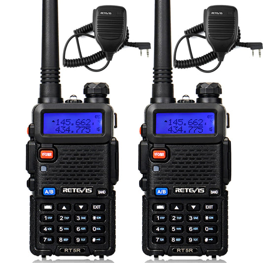 Retevis RT-5R Dual Band Two Way Radio,Ham Radios,with Shoulder Mic,Emergency Radio,1400mAh Battery,Long Range Walkie Talkies for Amateur Camping Hunting (2 Pack)