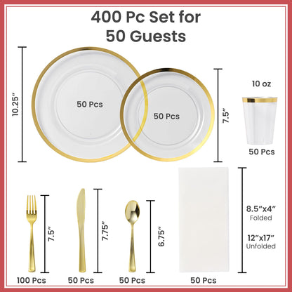 Clear & Gold Disposable Plates for 50 Guests