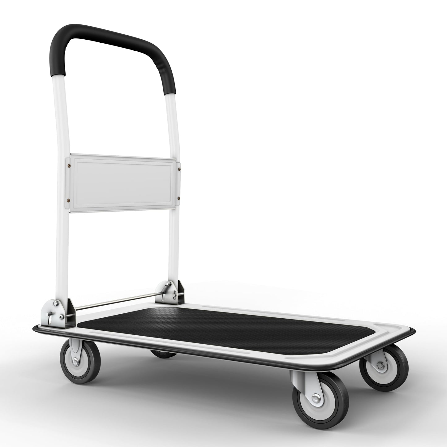 Upgraded Foldable Push Cart Dolly | 330 lbs. Capacity Moving Platform Hand Truck | Heavy Duty Space Saving Collapsible | Swivel Push Handle Flat Bed Wagon - White