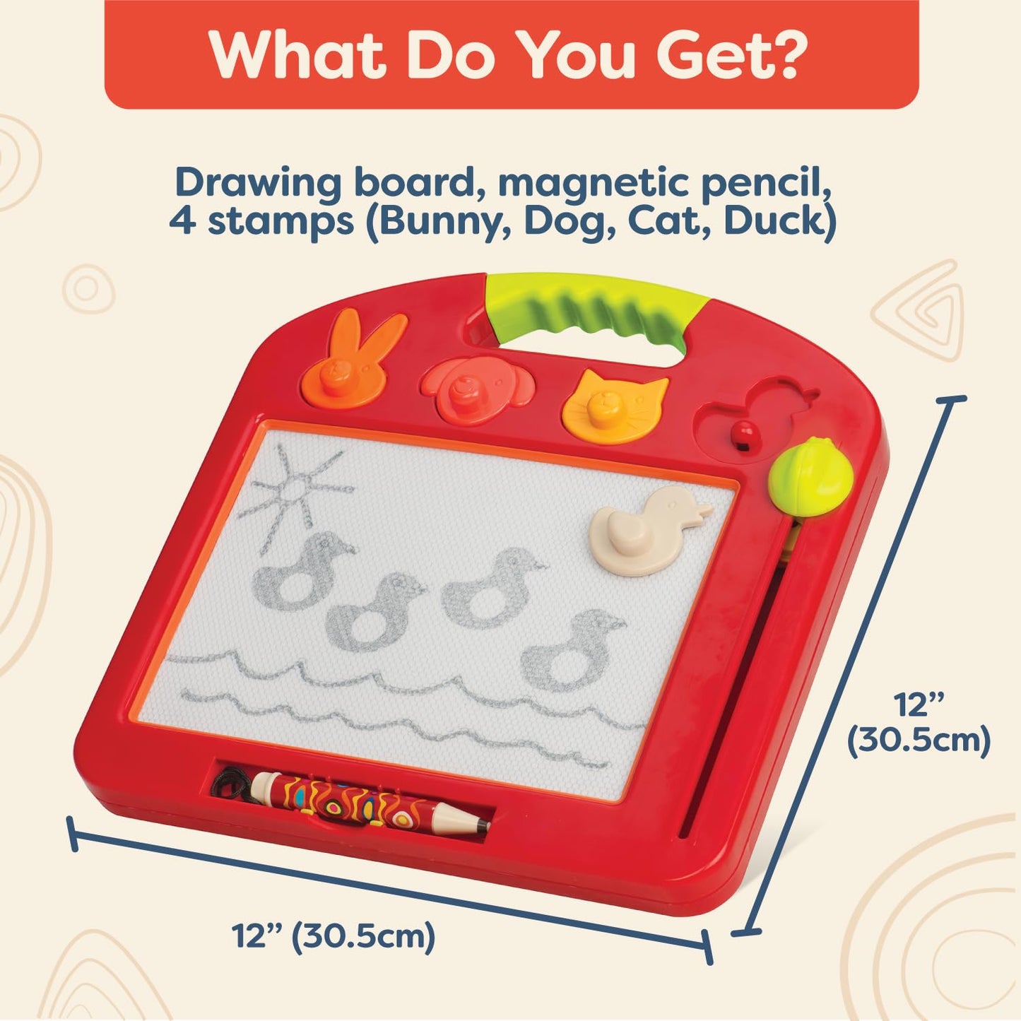 Magnetic Drawing Board with 4 Animal Stamps