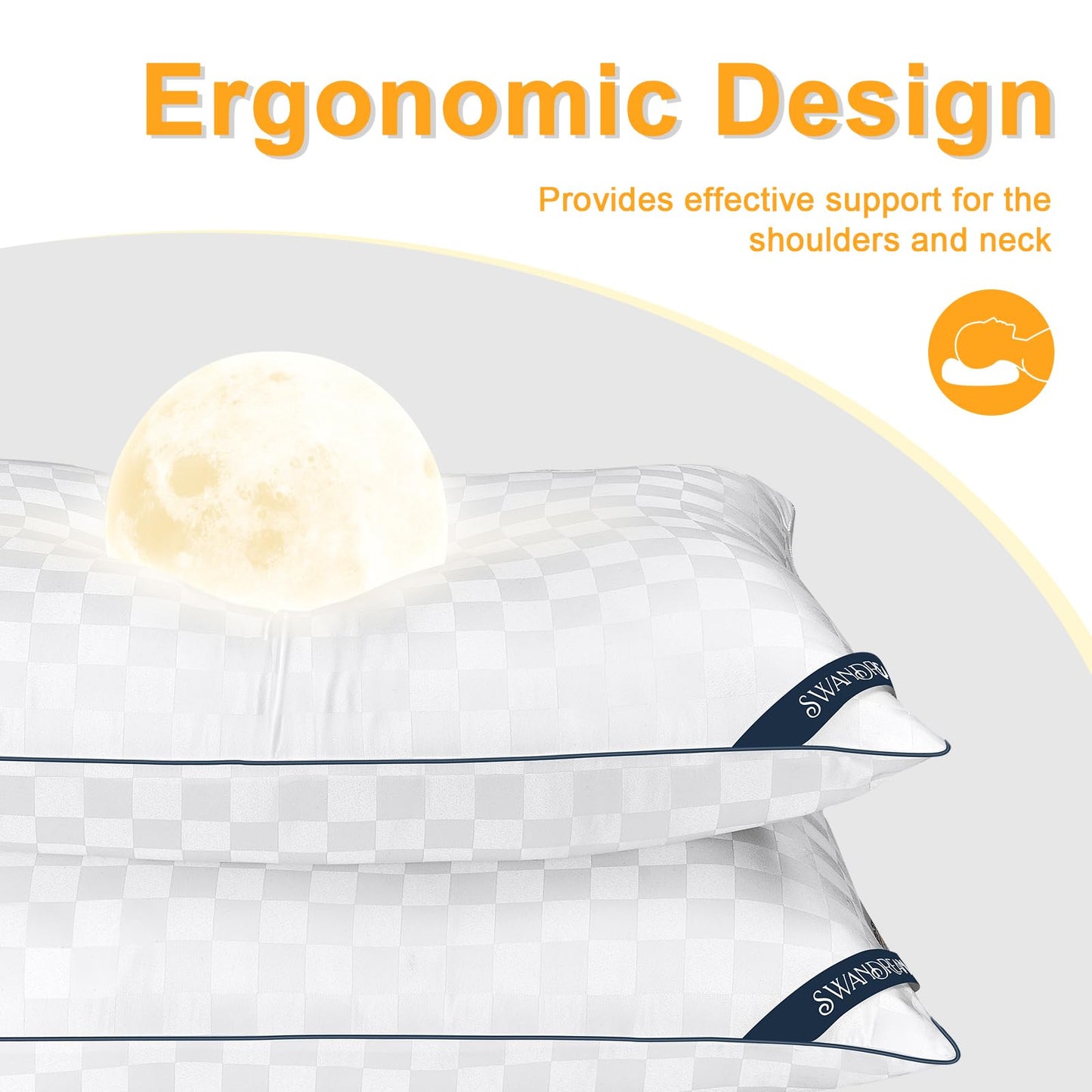 Swandream Queen Pillows Size Set of 2, Soft and Skin Friendly Down Alternative Pillow for Sleeping, Breathable Pillow for Back, Stomach or Side Sleepers, Navy Blue, 20 * 28 Inches