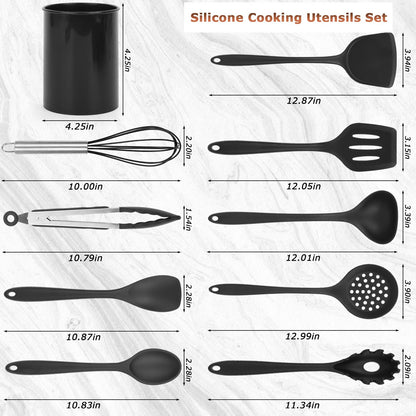 HANSGO Silicone Cooking Utensils, 446°F Heat Resistant Kitchen Utensil Set Turner Tongs Spoon Brush Whisk Silicone Spatulas Set with Hanging Hole for Nonstick Cookware Dishwasher Safe, 10PCS