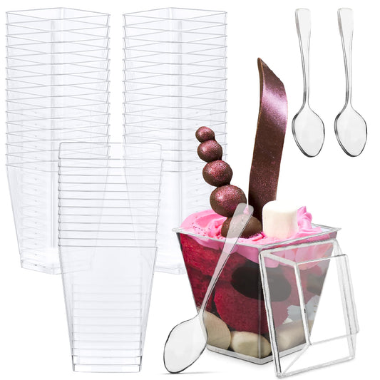 50 Pack Mini Dessert Cups with Lids & Spoons