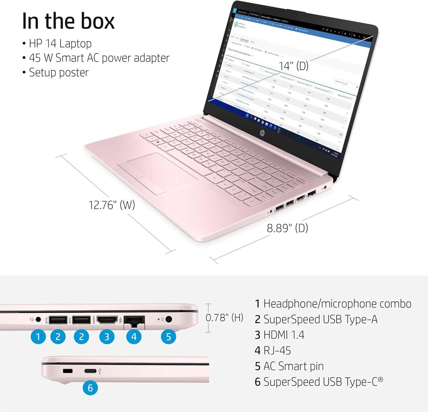 HP 14" Laptop Ultral Light for Students and Business, Quad-Core Intel Celeron Processor, 16GB RAM, 256GB Storage (128GB eMMC + 128GB Ghost Manta SD Card), HDMI, WiFi, USB-A&C, Win 11