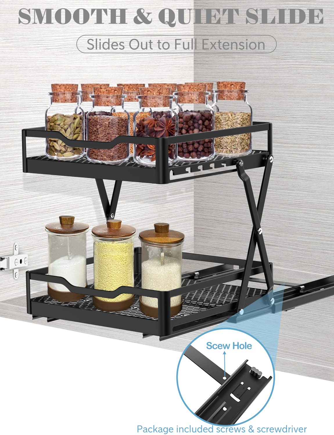 Pull Out Spice Rack Organizer - 2 Tier Metal