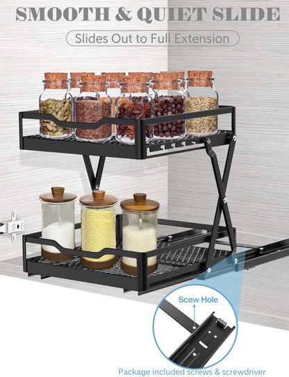 Pull Out Spice Rack Organizer - 2 Tier Metal