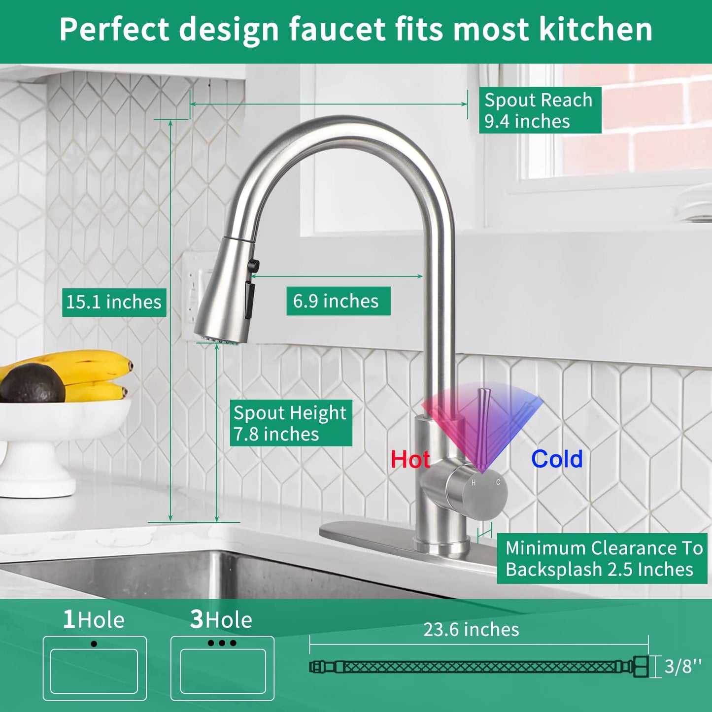 KANONEY Single Handle High Arc Pull Out Kitchen Faucet, Stainless Steel Commercial Modern Kitchen Sink Faucets with Pull Down Sprayer & 10” Deck Plate for Bar Laundry RV Utility Sink