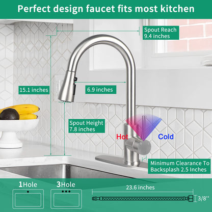 KANONEY Single Handle High Arc Pull Out Kitchen Faucet, Stainless Steel Commercial Modern Kitchen Sink Faucets with Pull Down Sprayer & 10” Deck Plate for Bar Laundry RV Utility Sink