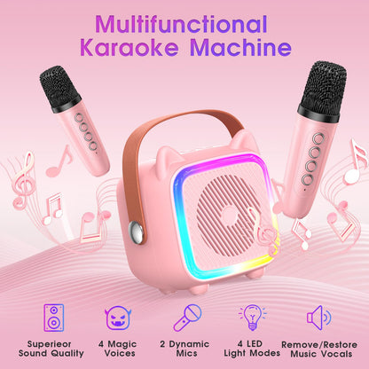 Mini Karaoke Machine with 2 Wireless Microphones