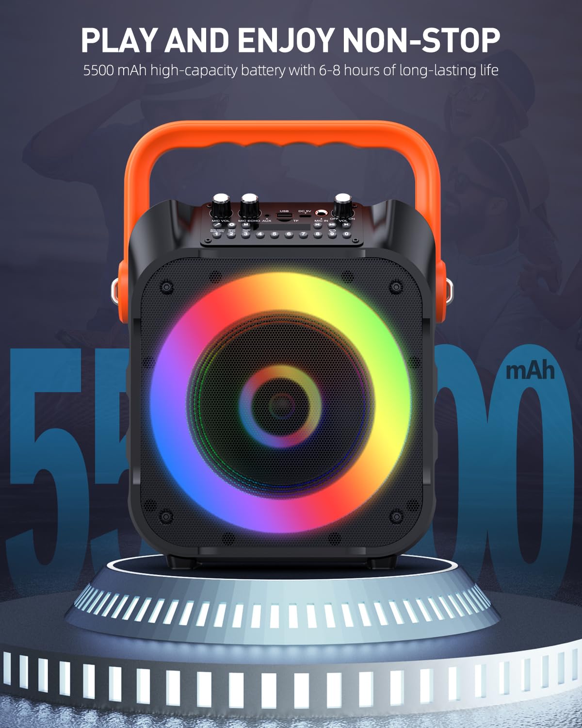 Portable Karaoke Machine with 2 Wireless Microphones