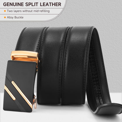 GAEKEAO Men's Ratchet Belt Genuine Leather 1 3/8" Slide Belt for Men Automatic Adjustable Click Buckle Belts for Dress Casual Trim to Fit