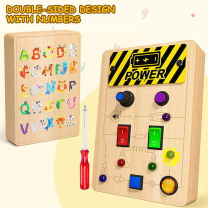 MGparty Toddler Busy Board, Baby Wooden Montessori Toys with LED Light, Travel Fine Motor Sensory Toys for Boys Girls Age 1+ Year Old