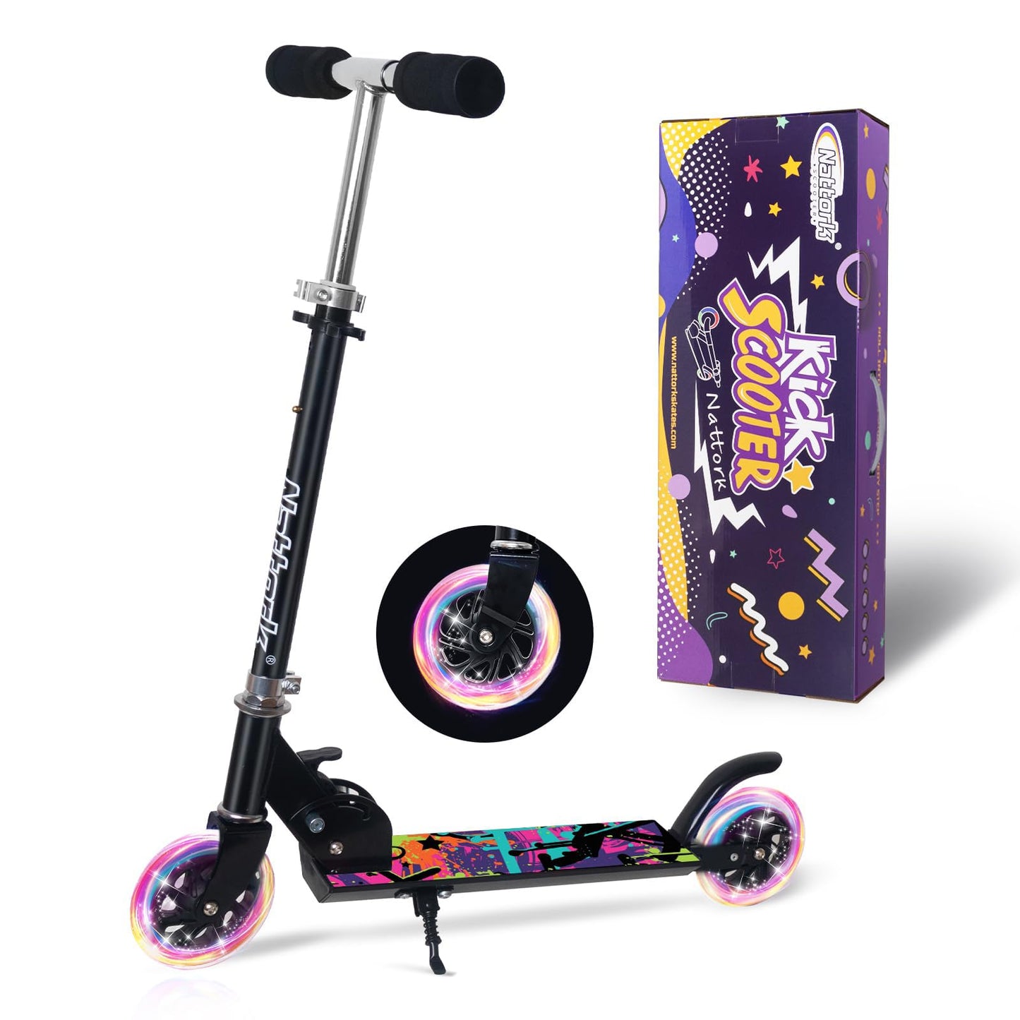 Kids Scooter with Light Up Wheels, Adjustable Height