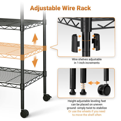 YSSOA Heavy Duty 5-Shelf Storage Shelving Unit, 1250lbs Loading Capacity, 29.92" D x 13.98" W x 62.99" H Adjustable Steel Organizer Wire Rack, Black, 2 Pack