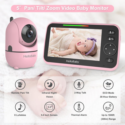 HelloBaby 5" Video Baby Monitor with Night Vision