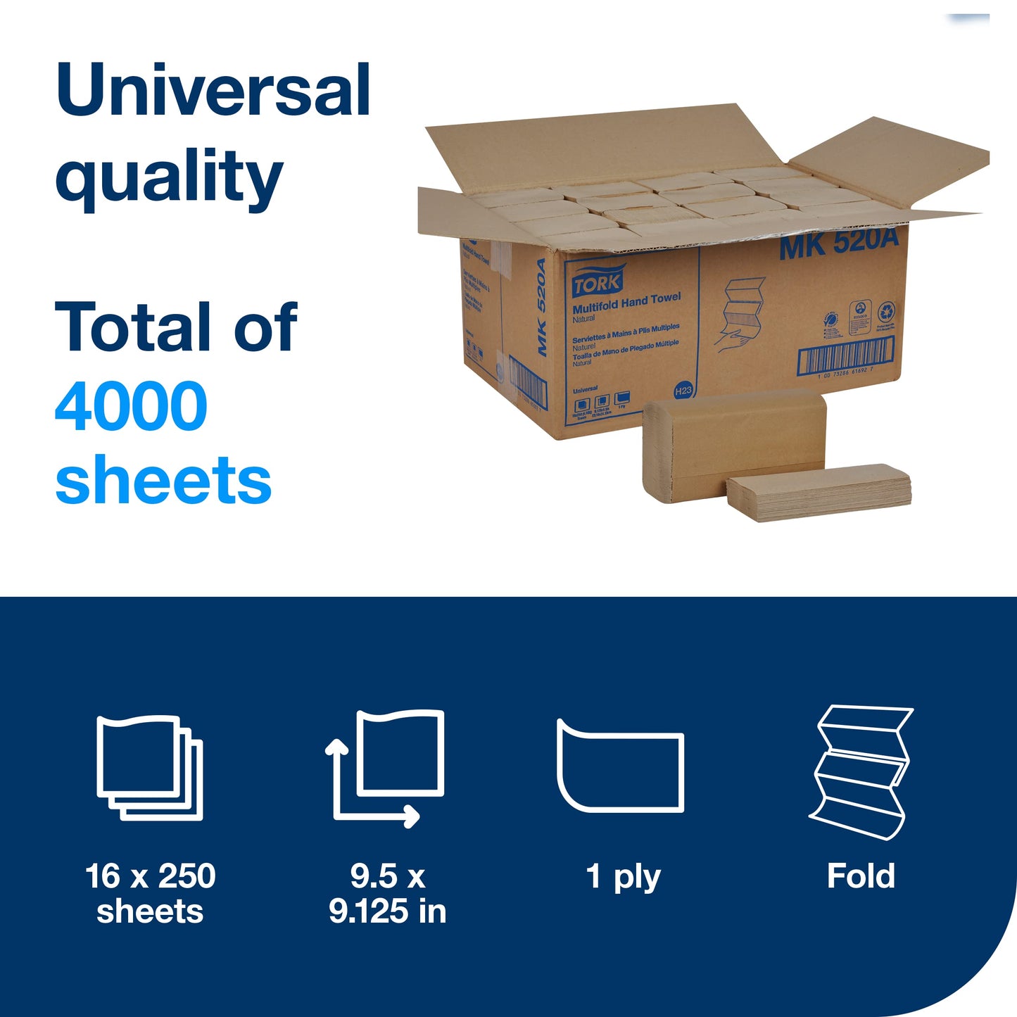 Tork Multifold Recycled Hand Towels, 250 Sheets