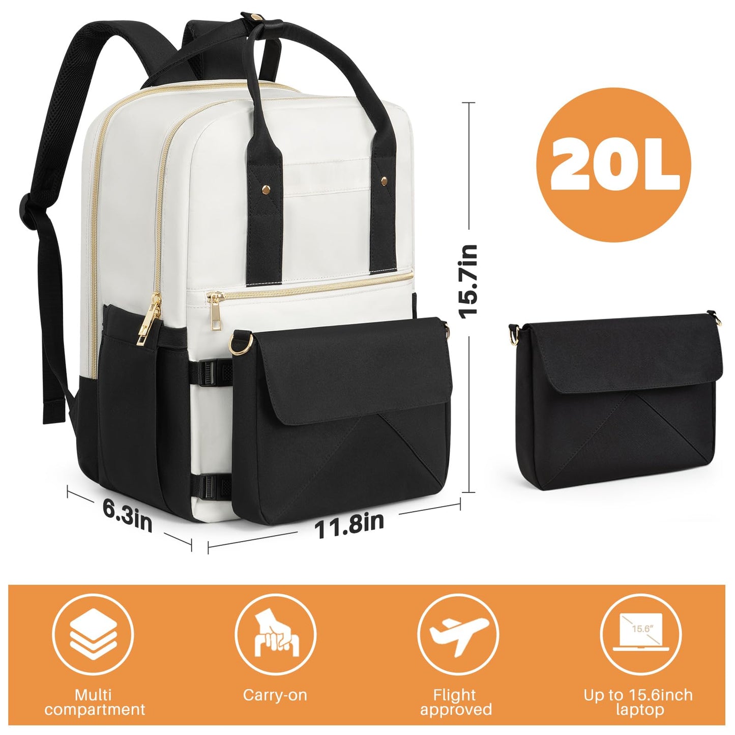 Beraliy Travel Backpack for Women, 2 in 1 Backpack Purse for Women, 15.6 inch Laptop Backpack with Detachable Crossbody Bag, Travel backpack, Waterproof Bookbag, Daily Daypack