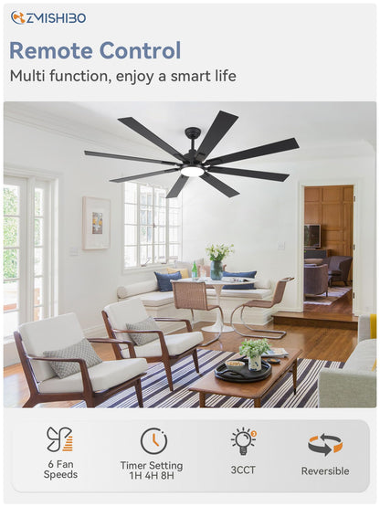 ZMISHIBO 72" Ceiling Fan with Lights & Remote