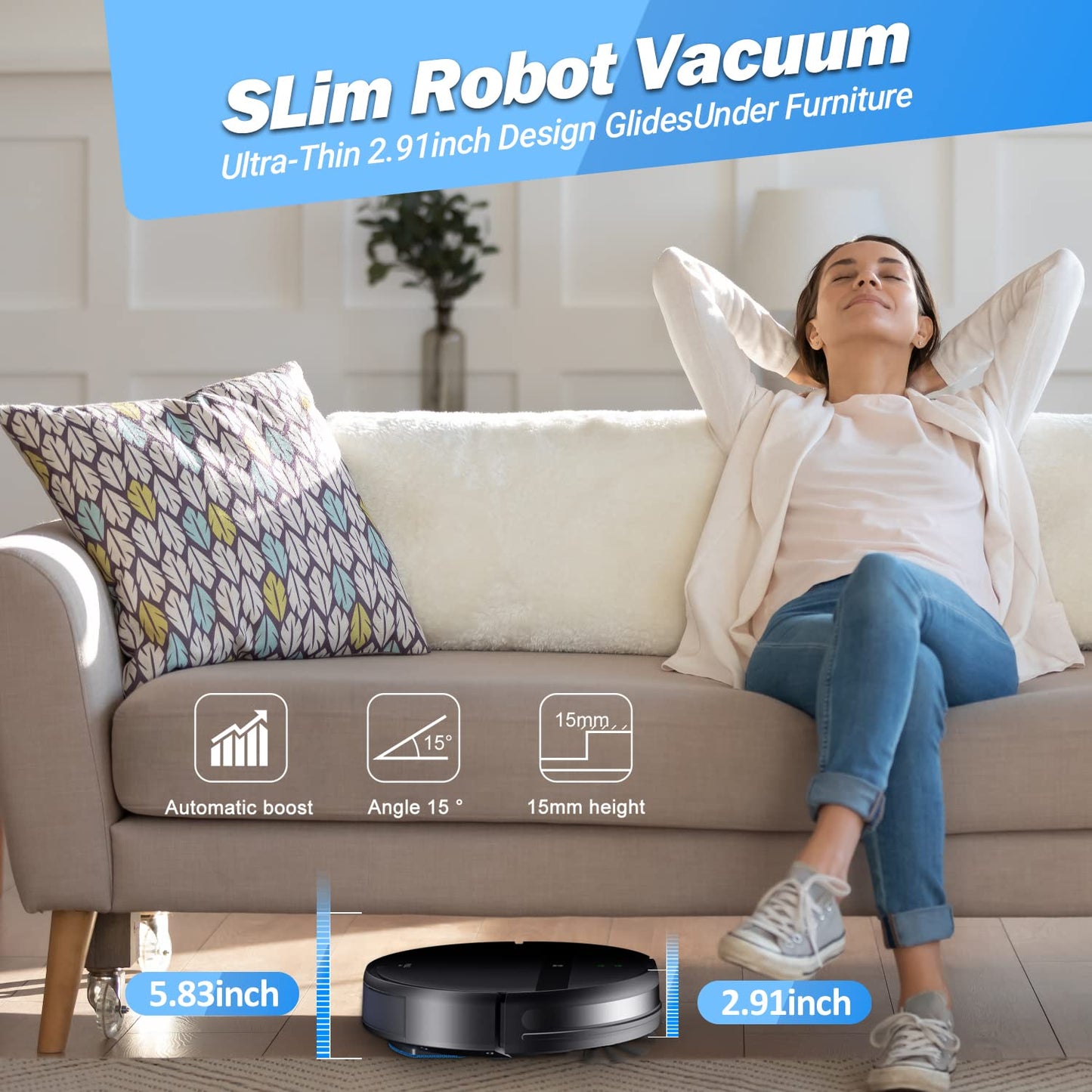 MANVINS Robot Vacuum and Mop Combo, App/Voice Control, Robot Vacuum Cleaner 2 in 1, Automatic Recharge, Slim, Quiet, Tangle-Free, Daily Schedule,Cleans Hard Floor/Pet Hair/Carpet