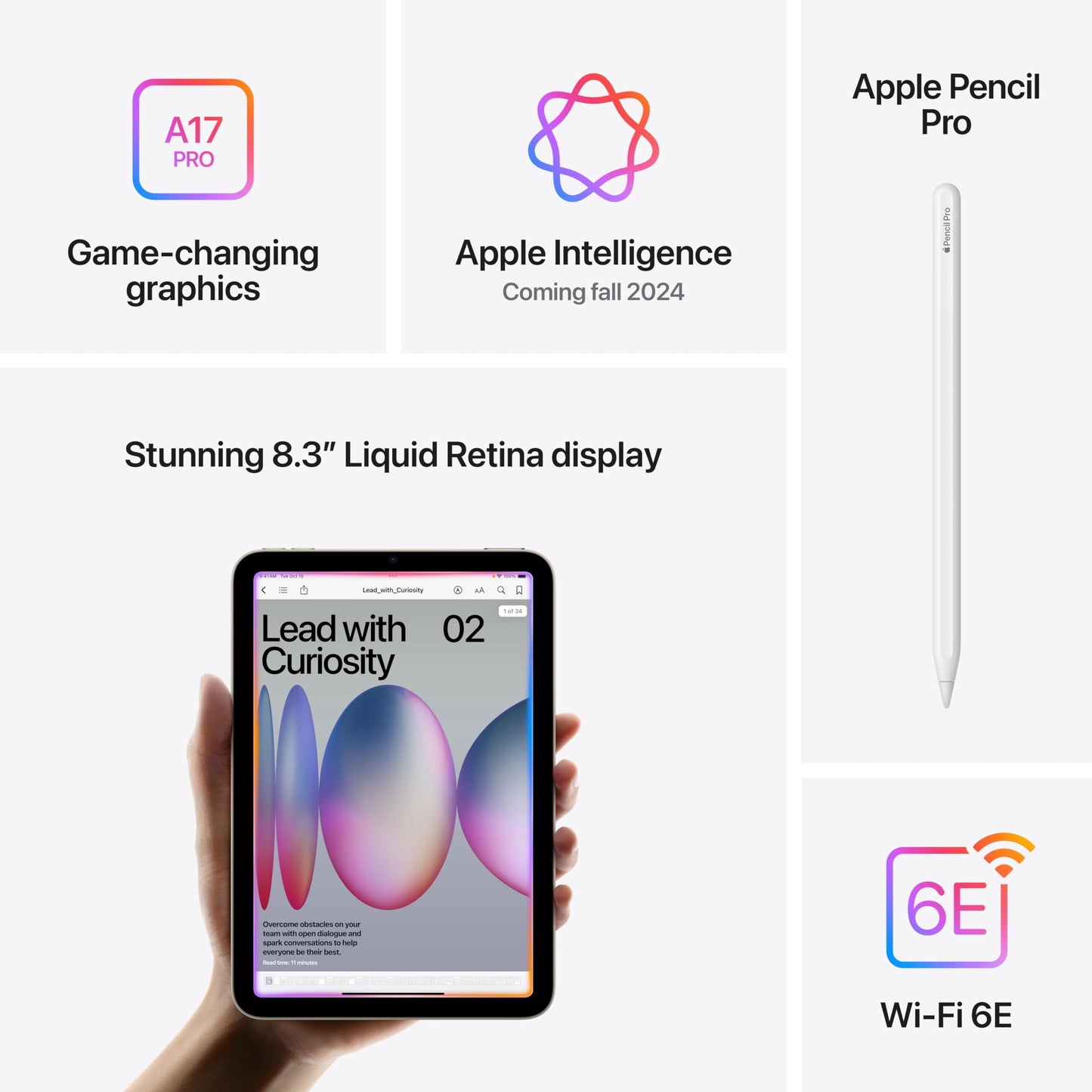 New Apple iPad Mini (A17 Pro): Apple Intelligence, 8.3-inch Liquid Retina Display, 128GB, Wi-Fi 6E, 12MP Front/12MP Back Camera, Touch ID, All-Day Battery Life — Purple