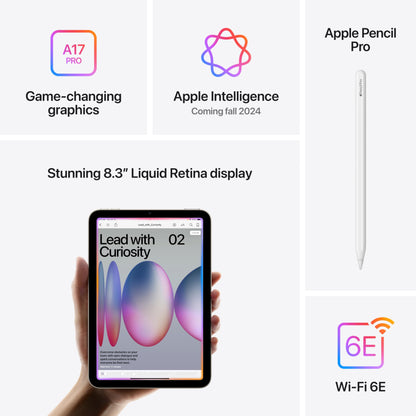 New Apple iPad Mini (A17 Pro): Apple Intelligence, 8.3-inch Liquid Retina Display, 128GB, Wi-Fi 6E, 12MP Front/12MP Back Camera, Touch ID, All-Day Battery Life — Purple