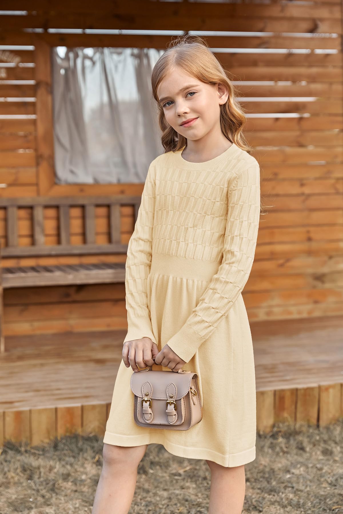 Girls Long Sleeve A-line Knit Sweater Dress