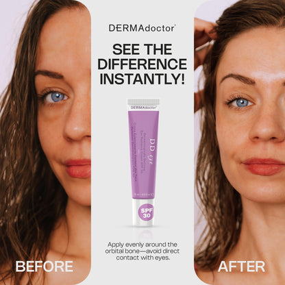 DERMAdoctor DD Caffeine Eye Cream for Dark Circles, Illuminator, Anti Aging, Eye Cream with SPF 30 for Puffiness, Bags Under Eyes, Defining Radiance Under Eyes Cream; Dermatologist Formulated - 0.5 oz