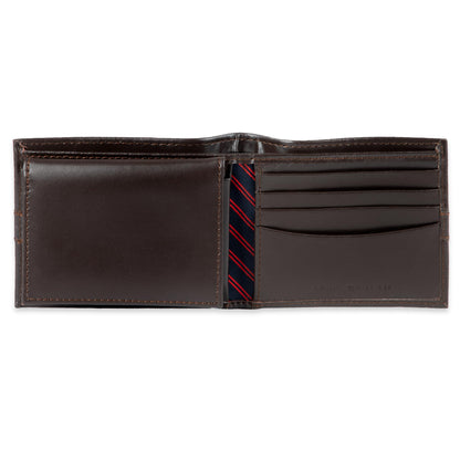 Tommy Hilfiger Men's Leather Wallet – Slim Bifold with 6 Credit Card Pockets and Removable ID Window, Casual Brown, One Size