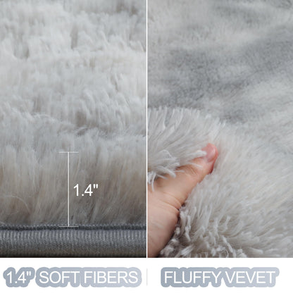Fluffy Light Grey Tie-Dyed Area Rug 3x5