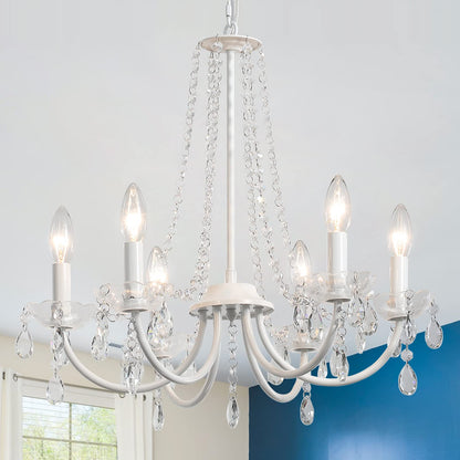 YLCHYTDZSW Chandelier for Bedroom 6-Light White Chandelier Crystal Chandeliers Modern Small Chandelier Light Fixture for Girls Bedroom Foyer Entryway Living Room