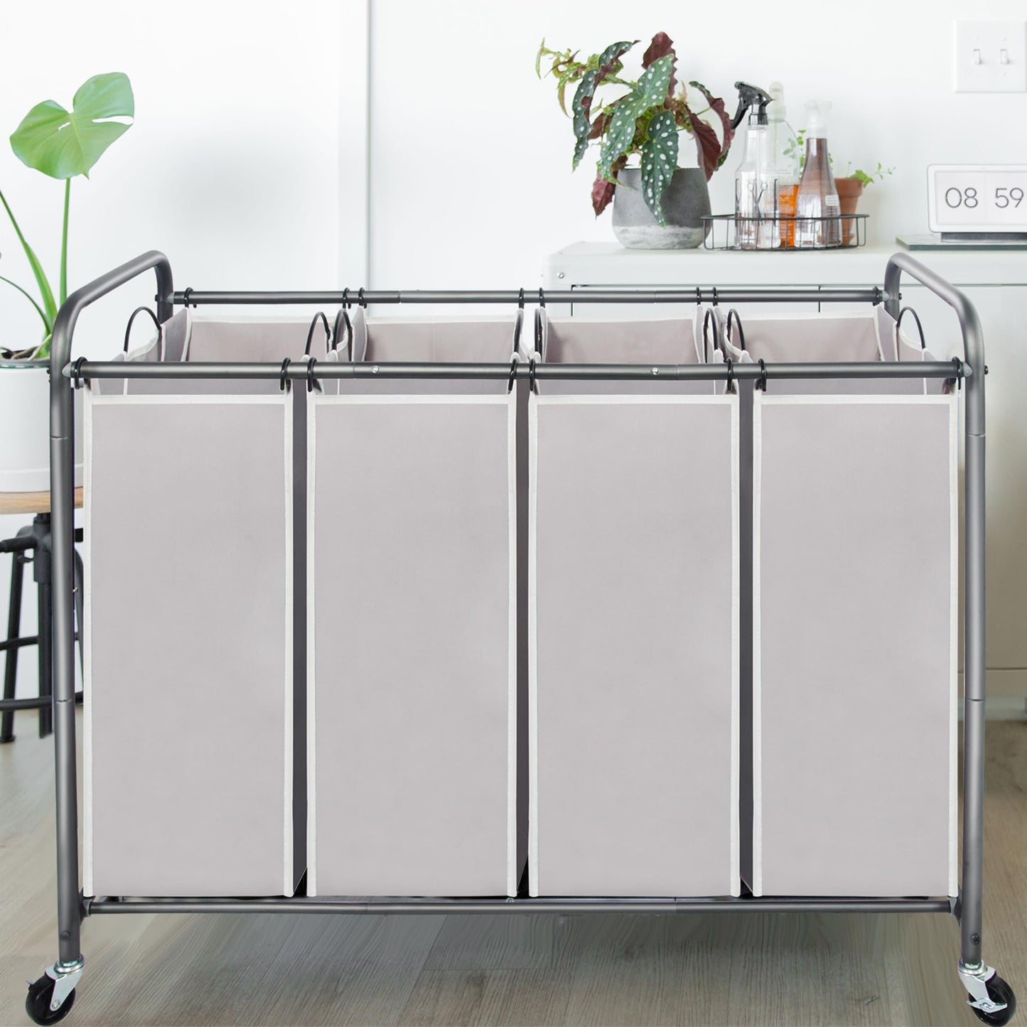 Laundry Sorter Hamper with Wheels and 4 Sections