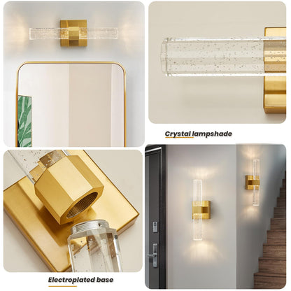 OYLYW Gold Wall Sconces Set of 2,Crystal Bathroom Dimmable Vanity Light Fixture, LED Wall Lights 10W 3000K Warm White Bedroom Sconce Wall Lighting
