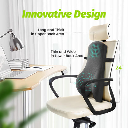 Long Back Support for Office Chair Fully Support Entire Back for Comfort,Back Pain Relief and Posture Improved- Memory Foam Back Pillow Lumbar Support Pillow for Office Chair,Gaming Chair,Recliner