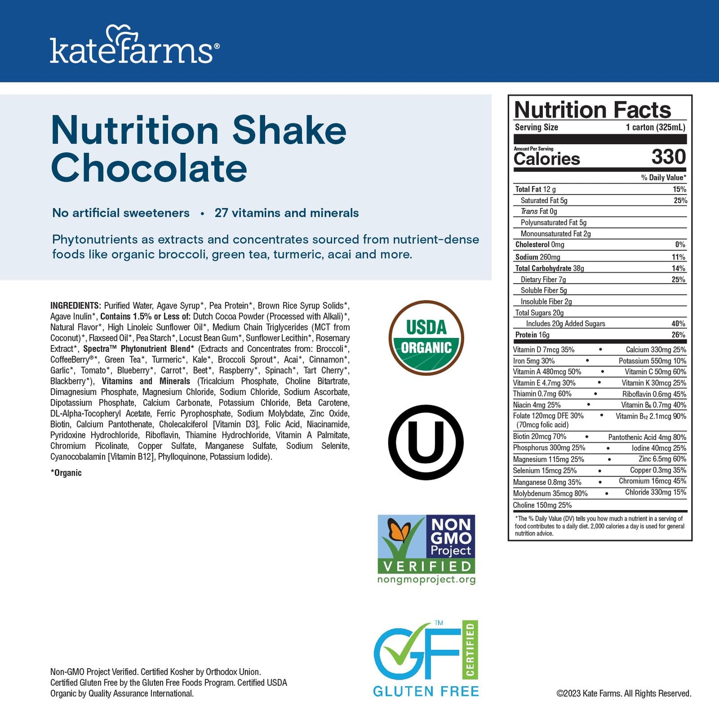 Kate Farms Organic Chocolate Protein Shake 12 Pack
