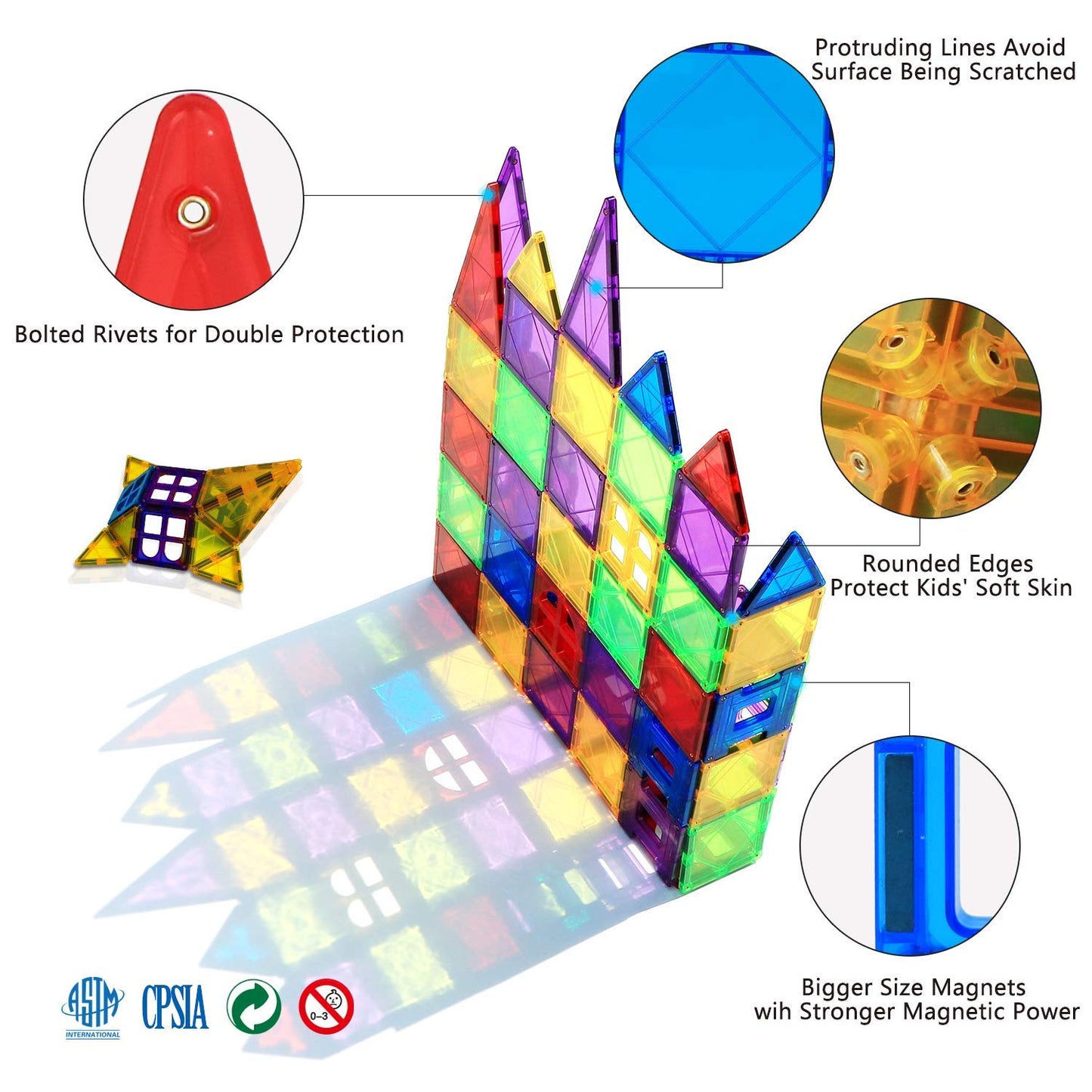 MAGBLOCK Magnet Building Tiles 130 Pcs 3D Toys Magnets Magnetic Blocks Set Preschool Toys Gifts