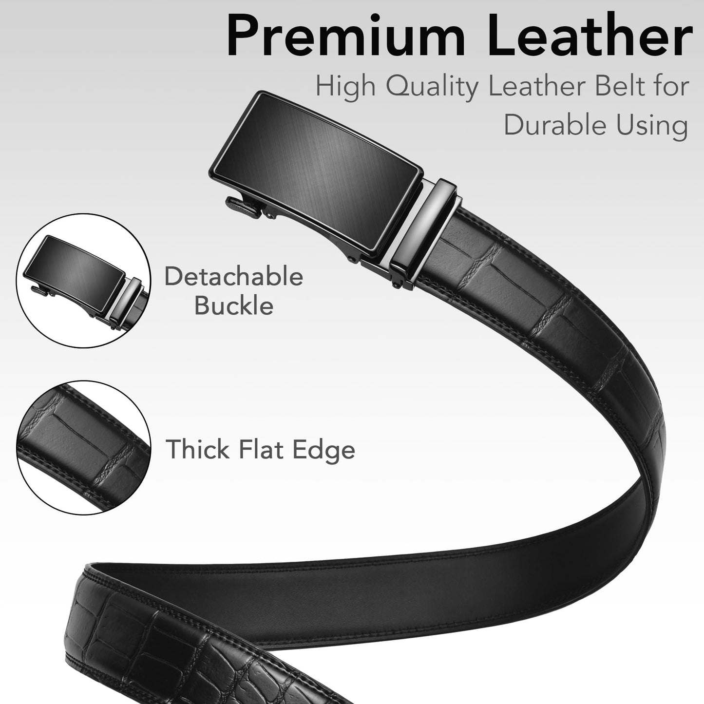 Men's Leather Ratchet Dress Belt with Click Buckle
