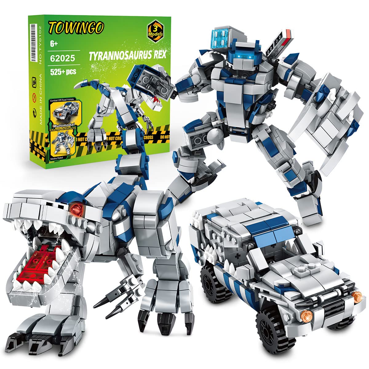 TOWINGO Creator 3in1 Building Blocks Toy for Boys, Dinosaurs/Robot/Trucks Vehicle Bricks Building Kit, Educational Toy Sets for 6+ Years Old Boys Girls (525+Pieces)