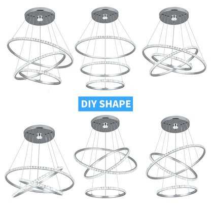 YONGYIPE LED Chandeliers Modern 3 Ring Chandelier Crystal Light Fixture Adjustable Pendant Lighting for Living Room Bedroom Dining Room (Cool White)