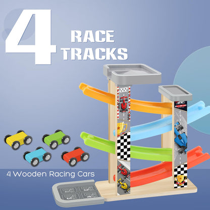 Wooden Race Track Car Ramp Toy Set with Cars