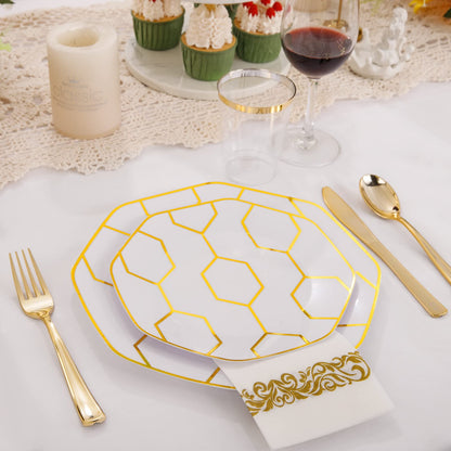COLOSUS 175PCS Gold White Party Plates Set