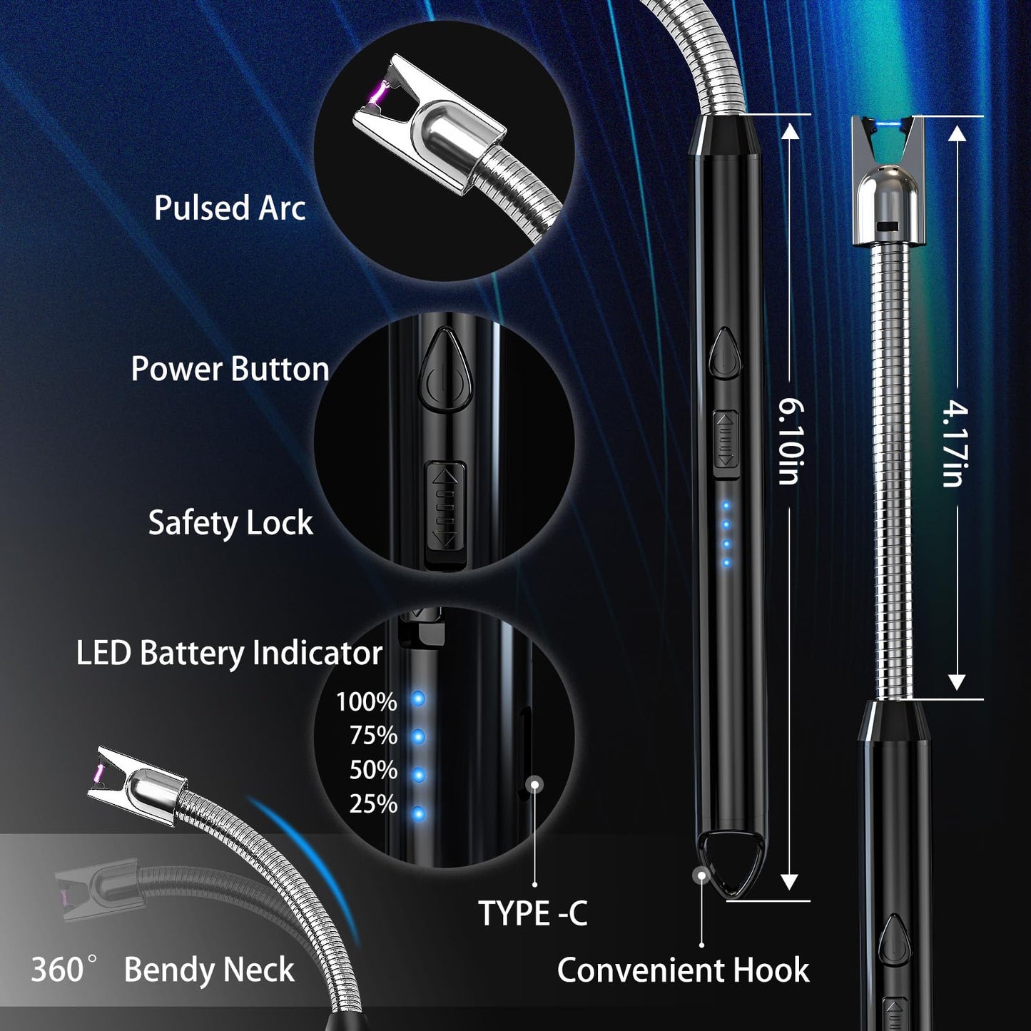 2 Pack Rechargeable Electric Lighters for BBQ & Candles