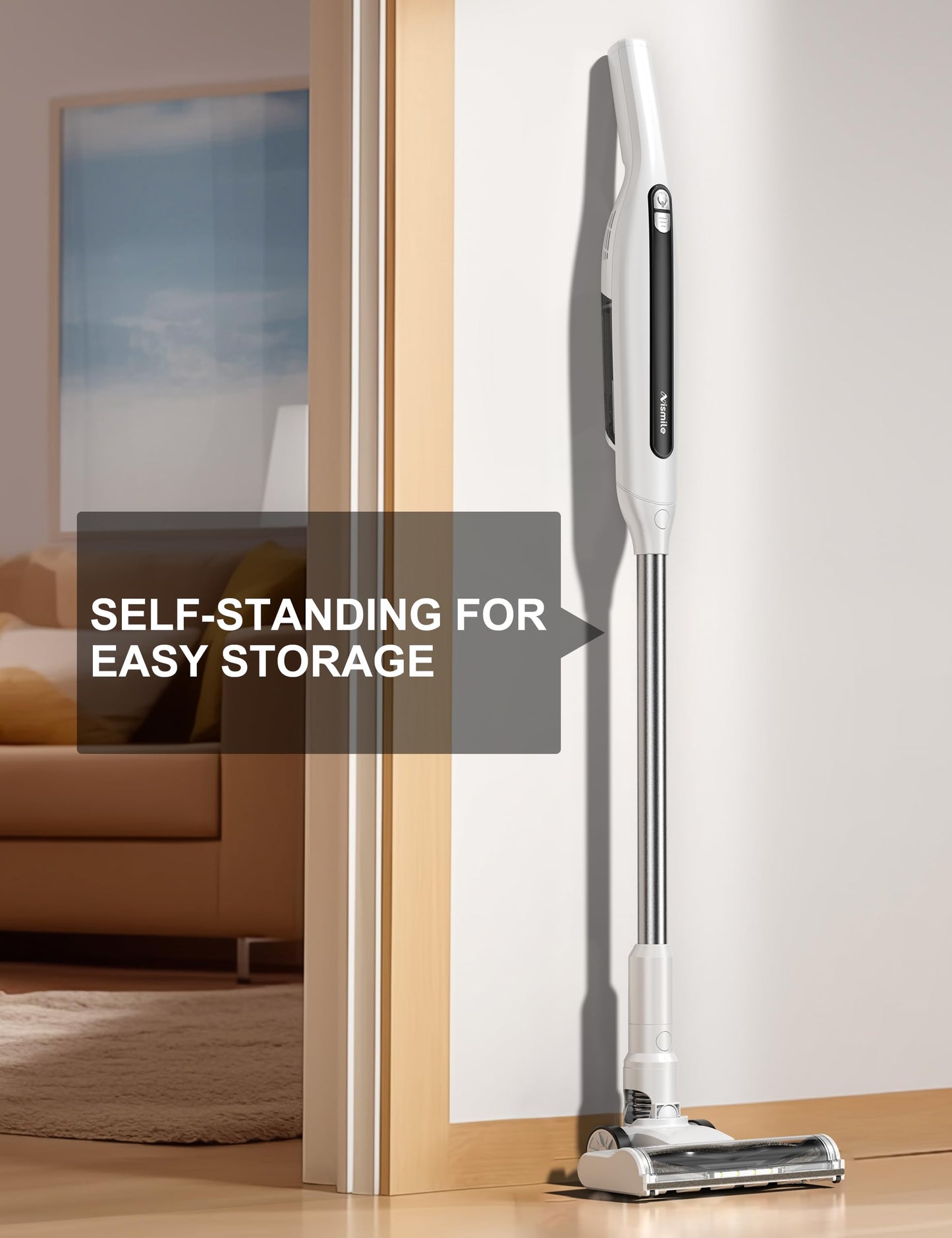 Nismile Cordless Vacuum Cleaner, 18Kpa Stick Vacuum for Home with LED Screen,6000mAh Handheld Vacuum, Brushless Motor,Rechargeable, Anti-Tangle Handheld Vac for Cleaning Pet Hair, Carpet, Floor（White）